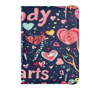 Leather Passport Holder Cover Lightweight Passport Cover for Women Men Family Badge ID Vaccine Card Holder Wallet Travel Valentines Day Tree Love Heart Candy Hearts, Valentines Day Tree Love Heart