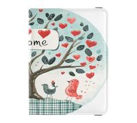Leather Passport Holder Cover Lightweight Passport Wallet for Women Girl Document Organizer Holder Accessories Travel Essentials Valentines Day Tree Love Hearts Welcome, Valentines Day Tree Love