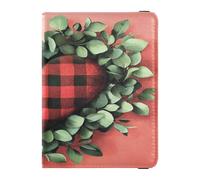 Leather Passport Holder Cover Wallet Lightweight Vaccine Case Protector Cover for Women Men Document Organizer Holder Accessories Travel Essentials Eucalyptus Buffalo Plaid Heart Valentine's Day,
