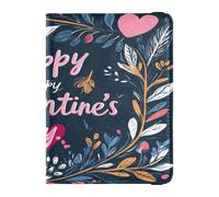 Leather Passport Holder Cover Wallet Lightweight Wallet Passport Holder for Family Vacation Badge ID Vaccine Card Holder Wallet Travel Essentials Valentines Day Floral Leaves Love Heart Happy,