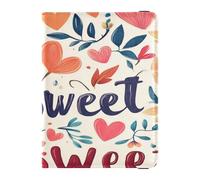 Leather Passport Holder Cover Wallet Lightweight Wallet Passport Holder for Women and Men Badge ID Vaccine Card Holder Wallet Travel Valentines Day Florals Love Hearts Sweet, Valentines Day Florals