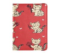 Leather Passport Holder Cover Wallet Ultra Slim Card Holder Passport Case for Women Men Badge ID Vaccine Card Holder Wallet Travel Valentine's Day Savannah Cats Red, Valentine's Day Savannah cats Red,