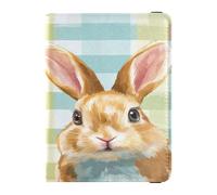 Leather Passport Holder Cover Wallet Ultra Slim Passport Case for Family Vacation Badge ID Vaccine Card Holder Wallet Travel Essentials Buffalo Plaid Bunny Happy Easter, Buffalo Plaid Bunny Happy