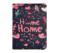 Leather Passport Holder Cover Wallet Ultra Slim Vaccine Case Protector Cover for Women Men Badge ID Vaccine Card Holder Wallet Travel Valentines Day Floral Leaves Cats Home Sweet Home, Valentines Day