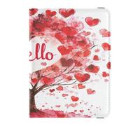 Leather Passport Holder Cover Wallet Waterproof Passport Wallet for Women Men Family Badge ID Vaccine Card Holder Wallet Travel Valentines Day Tree Red Love Heart Hello, Valentines Day Tree Red Love