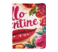 Leather Passport Holder Covers Case Lightweight Wallet Passport Holder for Women Men Cute Passport Book Travel Essentials Valentines Day Florals Red Lips Hello Valentine, Valentines Day Florals Red