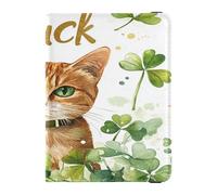 Leather Passport Holder Covers Case Ultra Slim Wallet Combo for Women Girl Cute Passport Book Travel St.Patrick's Luck Cat, St.Patrick's luck cat, One Size, Casual