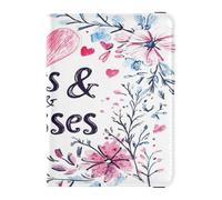 Leather Passport Holder Covers Case Ultra Slim Wallet Passport Holder for Women Men Family Document Organizer Holder Accessories Travel Essentials Valentines Day Florals Love Heart Hugs & Kisses,