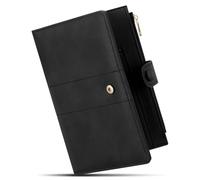 Leather Passport Holder for Travel, RFID Passport Wallet with Zipper Pocket, Passport Covers with Pen Holder, Travel Wallets Essentials Aesthetic Cute Passport Sleeve for Women Men, Black, Modern