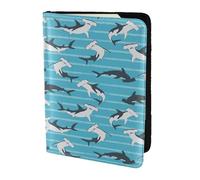 Leather Passport Holder Travel Women Men - Slim Blue-Striped Hammerhead Shark Passport Wallet Cover Case, Travel Document Holder Holds, Document, Cards, Tickets, Id for Airport Essentials 5.5 Inch