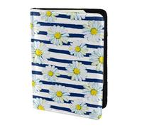 Leather Passport Holder Travel Women Men - Slim Daisy Striped Nautical Passport Wallet Cover Case, Travel Document Holder Holds, Document, Cards, Tickets, Id for Airport Essentials 5.5 Inch