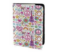 Leather Passport Holder Travel Women Men - Slim Peace Love And Dove Flower Power Passport Wallet Cover Case, Travel Document Holder Holds, Document, Cards, Tickets, Id for Airport Essentials 5.5 Inch