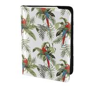 Leather Passport Holder Travel Women Men - Slim Red Gold Cute Macaw Parrot Plant Passport Wallet Cover Case, Travel Document Holder Holds, Document, Cards, Tickets, Id for Airport Essentials 5.5 Inch