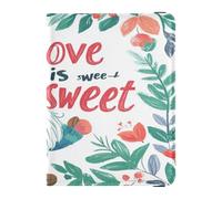 Leather Passport Holders Lightweight Vaccine Card Holder Cover Combo for Family Vacation Cute Passport Book Travel Valentines Day Floral Leaves Gnome Love Is Sweet, Valentines Day Floral Leaves Gnome