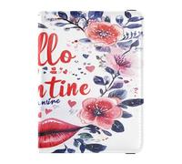Leather Passport Holders Waterproof Vaccine Case Protector Cover for Women Men Document Organizer Holder Accessories Travel Essentials Valentines Day Florals Red Lips Hello Valentine, Valentines Day