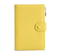 Leather Passport Wallet for Women, Slim FRID Blocking Passport Holder, Compact Travel Wallet with Zippered Coins Pocket and SIM Slots, Ladies Passport Cover, Lemon Yellow, Passport Wallet for Women