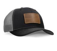 Leather Patch Hat for Men - Pacific Headwear 104c/Richardson 112 Trucker Hat w/Full-Grain Leather Machine-Stitched Patch, Black/Charcoal, S-L