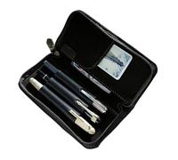 Leather Pen Case: 20cm Vintage Stationery Holder, Organizer with Triple, Fountain Pen Case, Durable Travel Storage | Classic For Home, T Place, Black, Consulte la descripción, See description