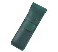 Leather Pen Case Holder Handmade Pens Pouch Crazy Horse Pen Protective Sleeve Cover, Green (S)