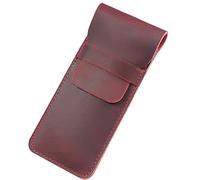 Leather Pen Case Holder Handmade Pens Pouch Crazy Horse Pen Protective Sleeve Cover, Red (L)