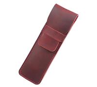 Leather Pen Case Holder Handmade Pens Pouch Crazy Horse Pen Protective Sleeve Cover, Red (S)