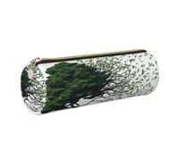 Leather Pen Case with Zipper - Aesthetic Pen Holder Big tree blowing in the wind Pencil Case for Women & Men - Handcrafted Pencil Bag Multi-Functional Travel Cosmetic Case for Work Office Tool Pouch