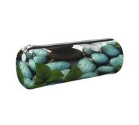 Leather Pen Case with Zipper - Aesthetic Pen Holder Cobblestone Zen Flowers Pencil Case for Women & Men - Handcrafted Pencil Bag Multi-Functional Travel Cosmetic Case for Work Office Tool Pouch