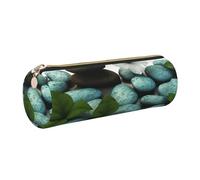 Leather Pen Case with Zipper - Aesthetic Pen Holder Cobblestone Zen Flowers Pencil Case for Women & Men - Handcrafted Pencil Bag Multi-Functional Travel Cosmetic Case for Work Office Tool Pouch