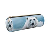 Leather Pen Case with Zipper - Aesthetic Pen Holder Cool Animal White Polar Bear Pencil Case for Women & Men - Handcrafted Pencil Bag Multi-Functional Travel Cosmetic Case for Work Office Tool Pouch