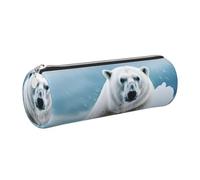Leather Pen Case with Zipper - Aesthetic Pen Holder Cool Animal White Polar Bear Pencil Case for Women & Men - Handcrafted Pencil Bag Multi-Functional Travel Cosmetic Case for Work Office Tool Pouch