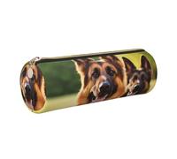 Leather Pen Case with Zipper - Aesthetic Pen Holder Happy german shepherd Pencil Case for Women & Men - Handcrafted Pencil Bag Multi-Functional Travel Cosmetic Case for Work Office Tool Pouch
