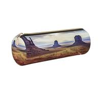 Leather Pen Case with Zipper - Aesthetic Pen Holder Landscape of Monument Valley Pencil Case for Women & Men - Handcrafted Pencil Bag Multi-Functional Travel Cosmetic Case for Work Office Tool Pouch