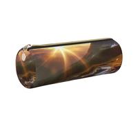 Leather Pen Case with Zipper - Aesthetic Pen Holder Mountain sunrise landscape Pencil Case for Women & Men - Handcrafted Pencil Bag Multi-Functional Travel Cosmetic Case for Work Office Tool Pouch