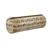 Leather Pen Case with Zipper - Aesthetic Pen Holder Music Notes on Old Paper Pencil Case for Women & Men - Handcrafted Pencil Bag Multi-Functional Travel Cosmetic Case for Work Office Tool Pouch