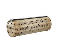 Leather Pen Case with Zipper - Aesthetic Pen Holder Music Notes on Old Paper Pencil Case for Women & Men - Handcrafted Pencil Bag Multi-Functional Travel Cosmetic Case for Work Office Tool Pouch