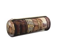 Leather Pen Case with Zipper - Aesthetic Pen Holder Poland's Historic Center Pencil Case for Women & Men - Handcrafted Pencil Bag Multi-Functional Travel Cosmetic Case for Work Office Tool Pouch