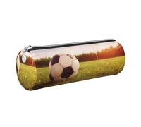 Leather Pen Case with Zipper - Aesthetic Pen Holder soccer ball on a field Pencil Case for Women & Men - Handcrafted Pencil Bag Multi-Functional Travel Cosmetic Case for Work Office Tool Pouch