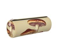 Leather Pen Case with Zipper - Aesthetic Pen Holder Vintage Edible Mushrooms Pencil Case for Women & Men - Handcrafted Pencil Bag Multi-Functional Travel Cosmetic Case for Work Office Tool Pouch