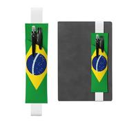 Leather Pen Holder Bookmark for Notebook Deco,Brazilian Flag Print Book Mark Elastic Pen Pouch Organizer