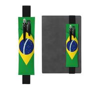 Leather Pen Holder Bookmark for Notebook Deco,Brazilian Flag Print Book Mark Elastic Pen Pouch Organizer