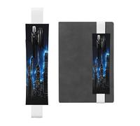 Leather Pen Holder Bookmark for Notebook Deco,Glowing City Silhouette Print Book Mark Elastic Pen Pouch Organizer