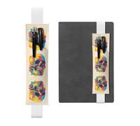 Leather Pen Holder Bookmark GGNKDL Colorful Skull Pattern for Hardcover Journals, Diaries, Planners - Adjustable Strap Band Pouch