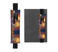 Leather Pen Holder Bookmark GGNKDL Giraffe Looking at The Moon Pattern for Hardcover Journals, Diaries, Planners - Adjustable Strap Band Pouch