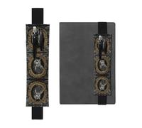 Leather Pen Holder Bookmark GGNKDL Owl in a Frame Pattern for Hardcover Journals, Diaries, Planners - Adjustable Strap Band Pouch