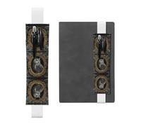 Leather Pen Holder Bookmark GGNKDL Owl in a Frame Pattern for Hardcover Journals, Diaries, Planners - Adjustable Strap Band Pouch