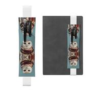 Leather Pen Holder Bookmark GGNKDL Owl Wearing a Scarf Pattern for Hardcover Journals, Diaries, Planners - Adjustable Strap Band Pouch