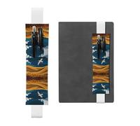 Leather Pen Holder Bookmark GGNKDL Skylarks Fly Over The Wheat Fields Pattern for Hardcover Journals, Diaries, Planners - Adjustable Strap Band Pouch