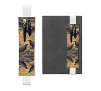 Leather Pen Holder Bookmark GGNKDL The Crow on The Skull Pattern for Hardcover Journals, Diaries, Planners - Adjustable Strap Band Pouch