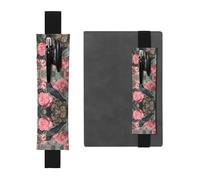 Leather Pen Holder Bookmark GGNKDL The Raven in The Rose Pattern for Hardcover Journals, Diaries, Planners - Adjustable Strap Band Pouch