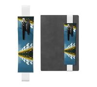 Leather Pen Holder Bookmark GGNKDL White Rabbit on The Grassland Pattern for Hardcover Journals, Diaries, Planners - Adjustable Strap Band Pouch